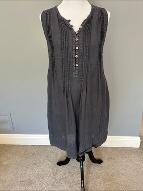 Faherty Isha Linen Denim Shift Dress Charcoal